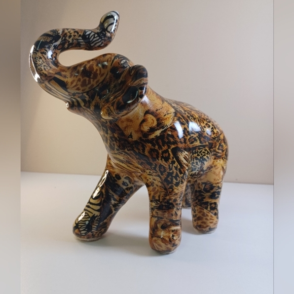 La Vie Vintage Ceramic Glazed Animal Print Patchwork Elephant Figurine - Picture 4 of 10
